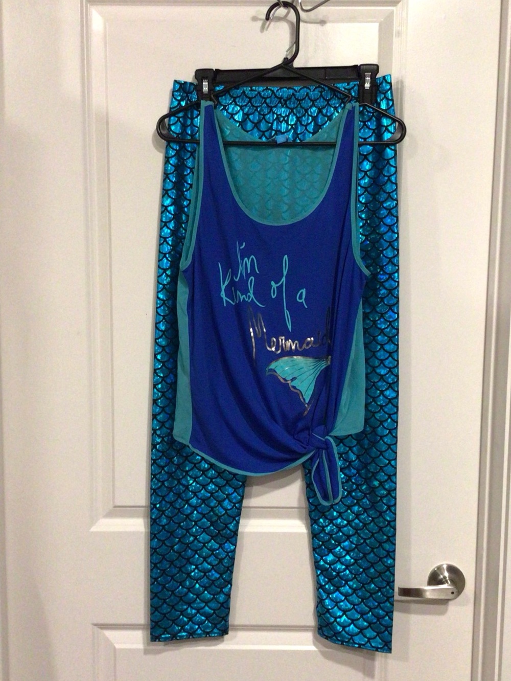 L'Amour Girl’s Blue Teal Mermaid Tank & Scale Leggings Set